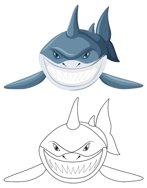 Vecteur gratuit personnage de dessin animé de requin avec son contour de doodle