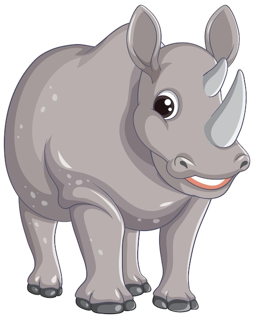 Vecteur gratuit personnage de dessin animé de rhinocéros debout sur fond blanc