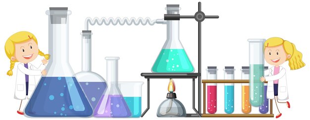 Personnage de dessin animé de scientifiques mignons en robe de laboratoire