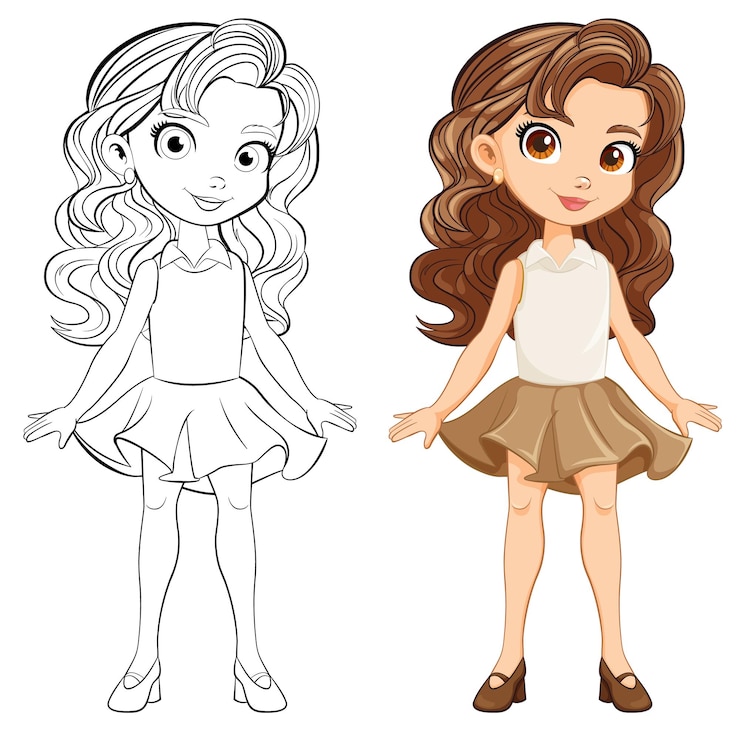 Vecteur gratuit personnage de dessin animé souriant d'une belle femme en mini-jupe