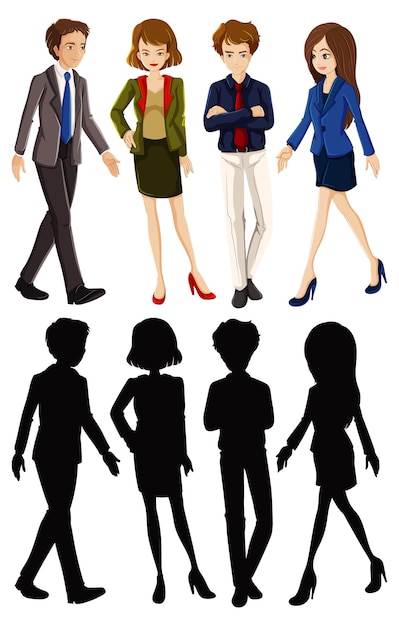 Vecteur gratuit personnage de dessin animé de travailleur de bureau avec sa silhouette