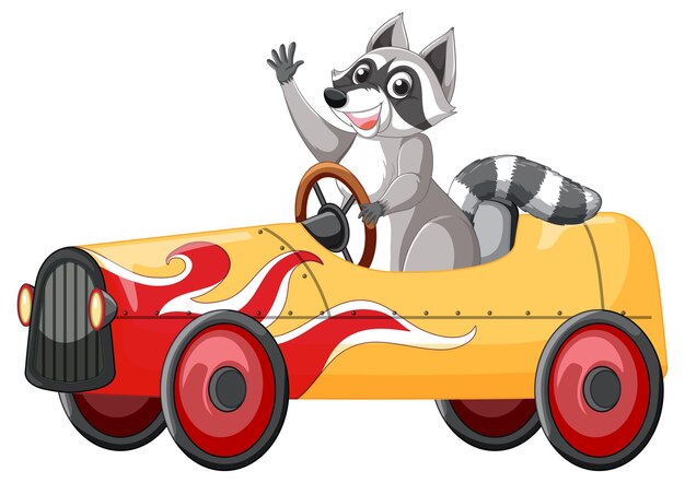 Personnage De Dessin Animé De Voiture De Conduite De Raton Laveur