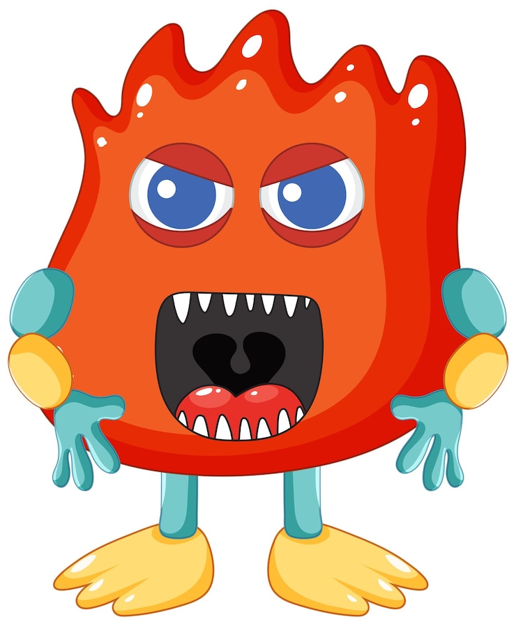 Vecteur gratuit personnage de dessin animé wild open mouth red monster