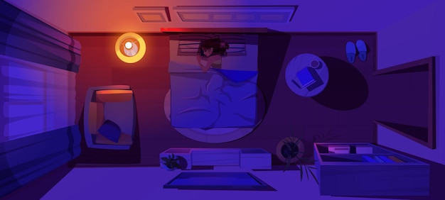 Vecteur gratuit personnage féminin dormant dans le lit de dessin animé