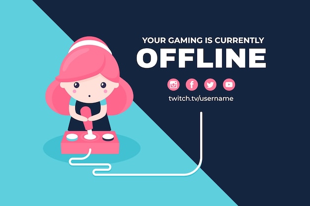 Vecteur gratuit personnage girly mignon sur bannière twitch