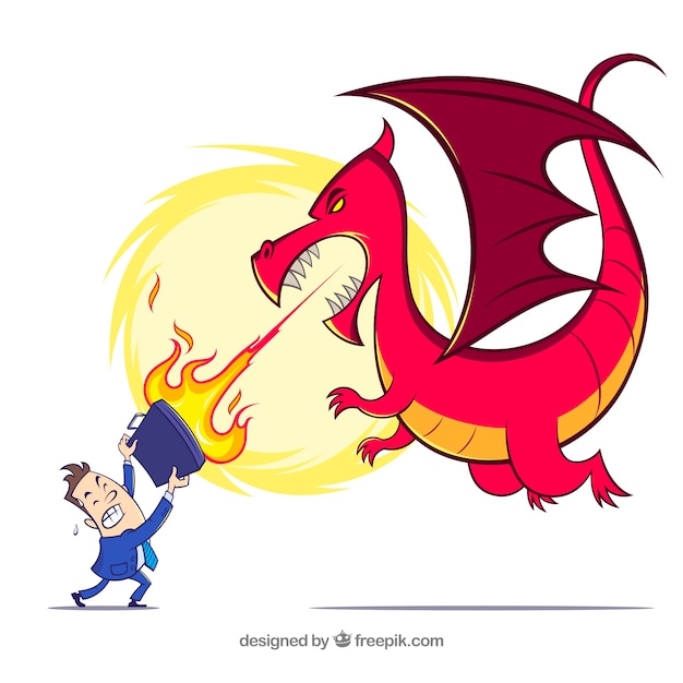 Personnage D'homme D'affaires Se Battre Avec Un Dragon