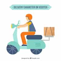 Vecteur gratuit personnage de livraison plate sur scooter