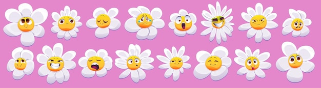 Vecteur gratuit personnage mignon de fleur de marguerite avec visage souriant