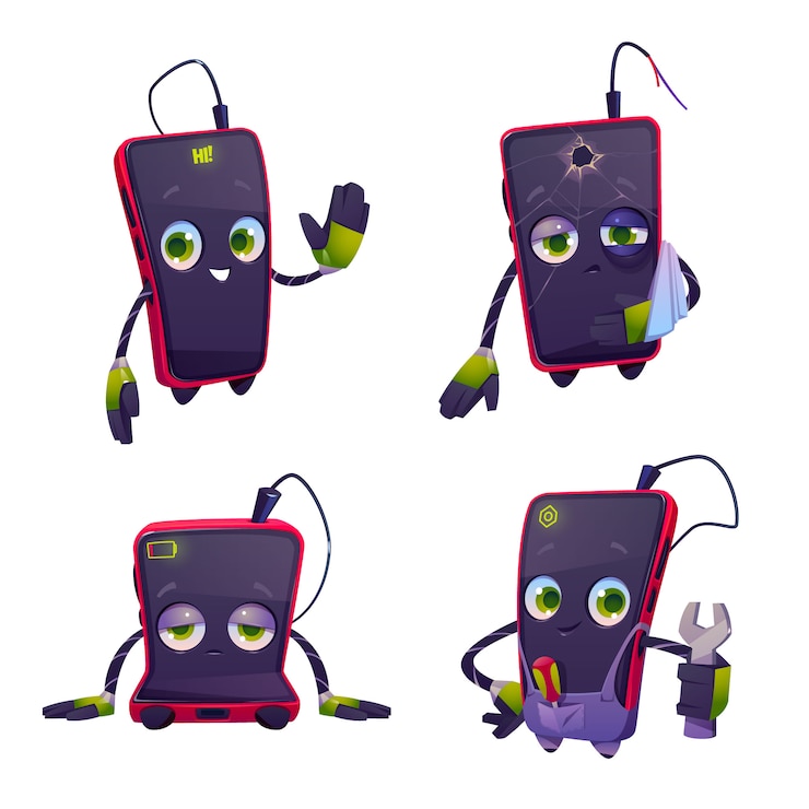 Vecteur gratuit personnage mignon pour le service de réparation de smartphone
