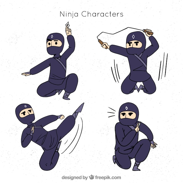 Personnage Ninja Dessiné Dans Différentes Poses