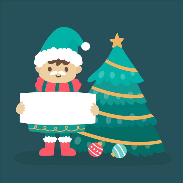 Personnage de Noël tenant une bannière vierge