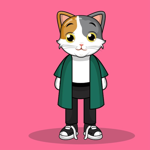 Vecteur gratuit personnage de vecteur de mascotte de dessin animé de chat cool de vecteur