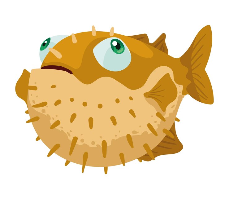 Vecteur gratuit personnage de vie de natation de poisson-globe ornemental