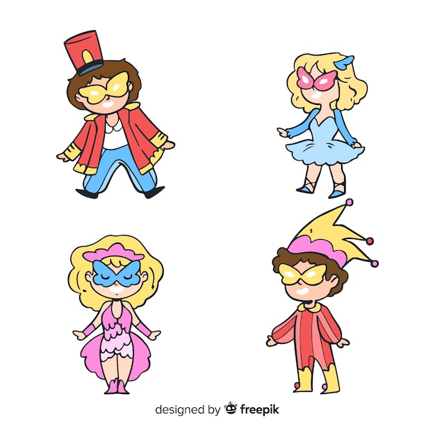 Vecteur gratuit personnages de carnaval en costumes