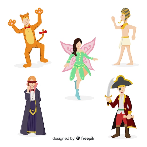 Vecteur gratuit personnages de carnaval en costumes