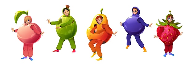 Vecteur gratuit personnages en costumes de fête drôles de fruits