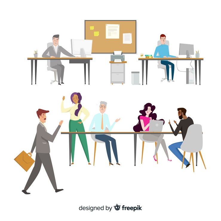 Vecteur gratuit personnages de design plat en milieu de travail