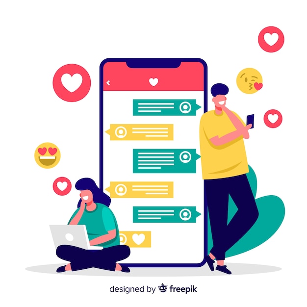 Vecteur gratuit personnages de design plat en utilisant l'application de rencontres