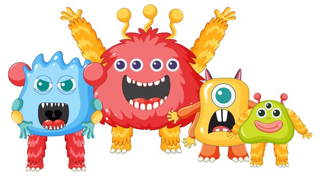 Des personnages de dessins animés colorés, de mignons amis monstres extraterrestres