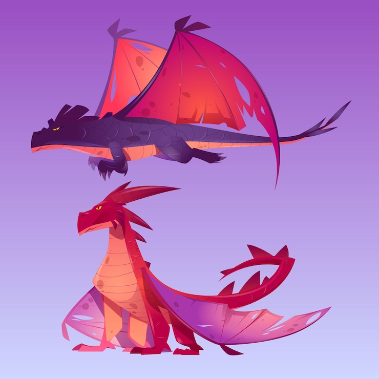 Vecteur gratuit personnages de dessins animés de dragons
