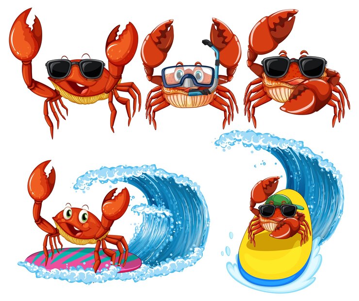Vecteur gratuit personnages de dessins animés drôles de crabe dans le thème de l'été