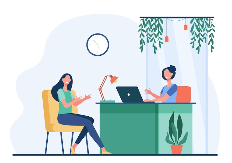 Vecteur gratuit personnages de femme ayant une conversation d'affaires ou une illustration plate de réunion