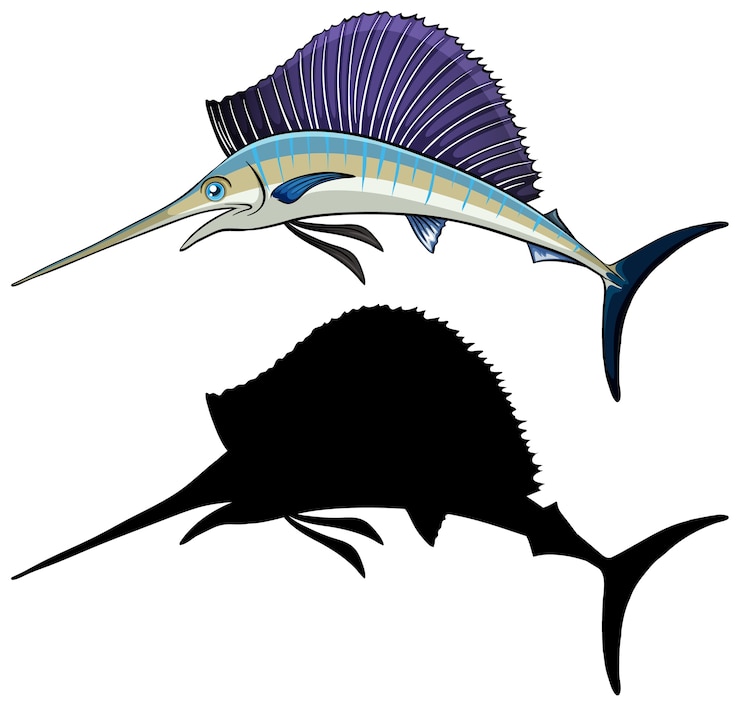 Vecteur gratuit personnages marlin et sa silhouette sur blanc