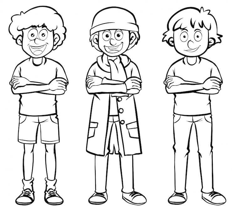 Vecteur gratuit personnages masculins en trois costumes