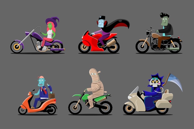 Personnages De Monstre D'halloween En Moto