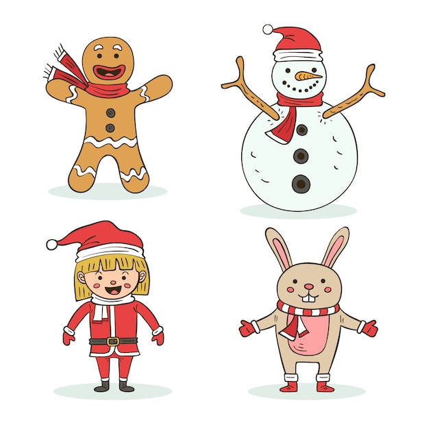 Personnages De Noël Pack Dessinés à La Main