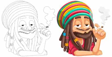 Vecteur gratuit des personnages rastafariens joyeux s'amusent à fumer