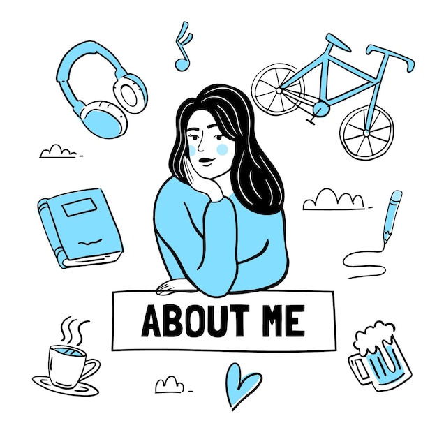 Personne illustrée avec des passe-temps et des intérêts