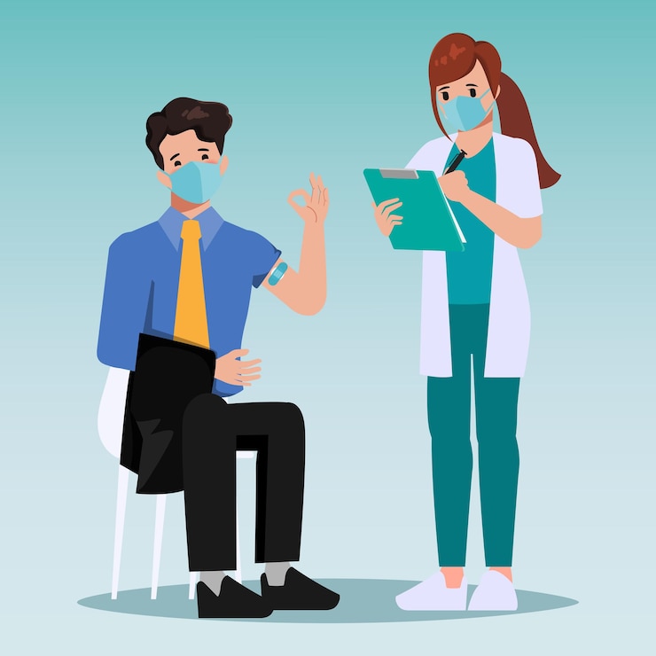 Vecteur gratuit le personnel médical a été vacciné contre le covid19 au patient