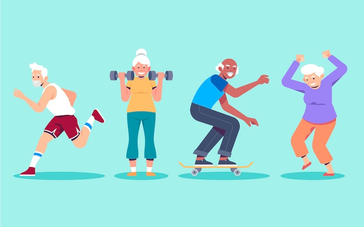 Vecteur gratuit les personnes âgées étant jeunes de cœur