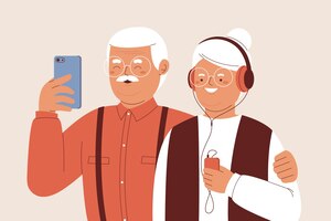 Vecteur gratuit personnes âgées illustration plat utilisant la technologie