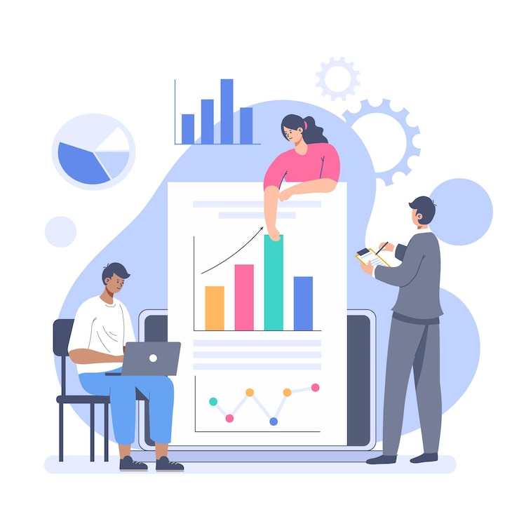 Vecteur gratuit personnes analysant les courbes de croissance illustrées