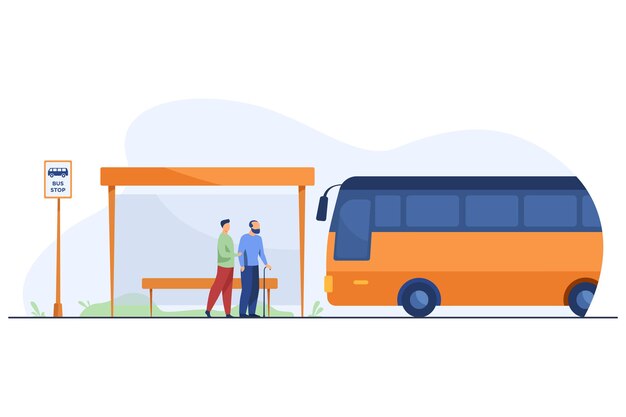 Personnes en attente de bus à l'arrêt de bus