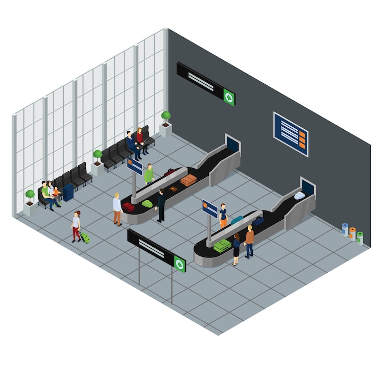 Vecteur gratuit personnes en attente illustration isométrique de bagages