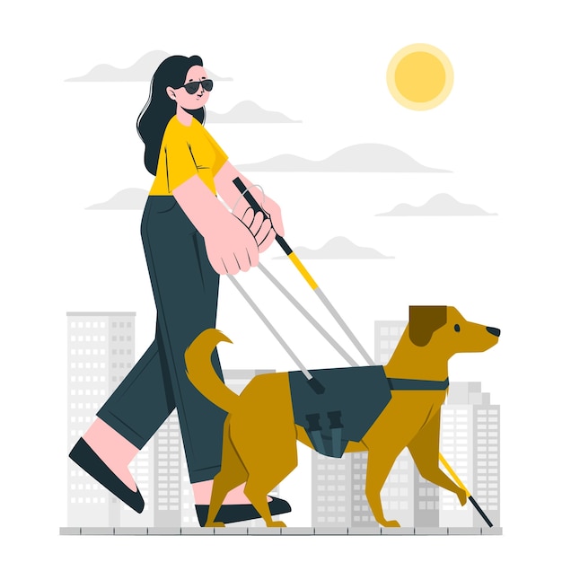 Vecteur gratuit personnes aveugles avec illustration de concept de chien