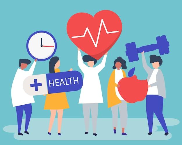 Personnes en bonne santé portant des icônes différentes