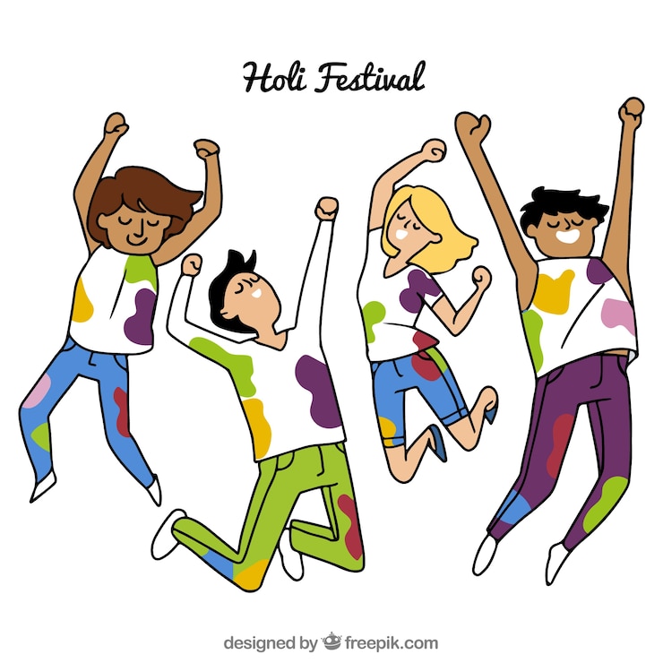 Vecteur gratuit personnes célébrant le festival holi dans un style dessiné à la main