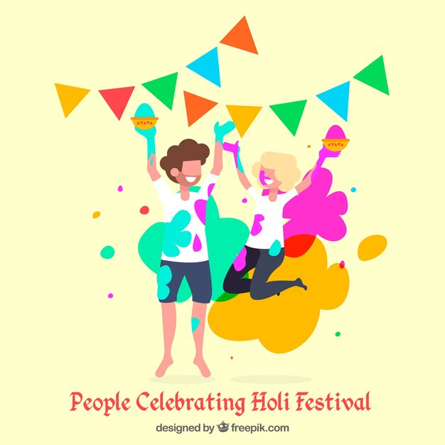 Personnes célébrant le fond du festival holi dans un style plat