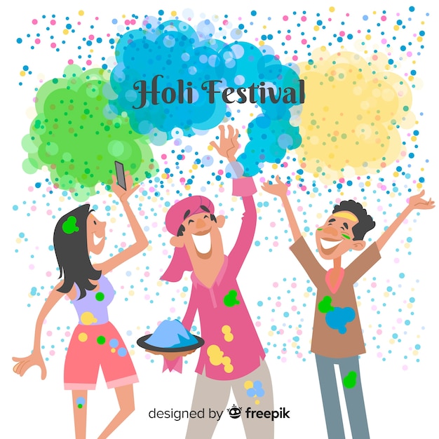 Vecteur gratuit personnes célébrant le fond du festival holi