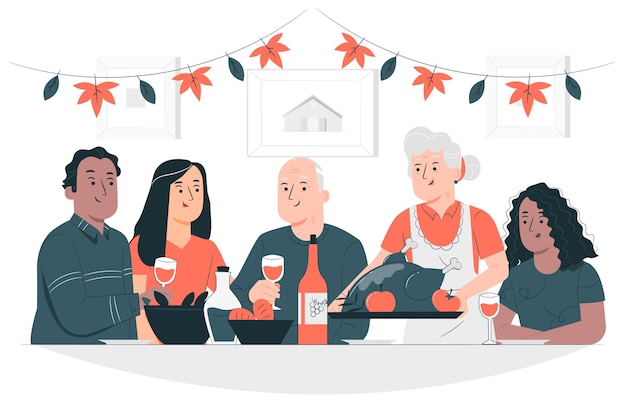 Personnes célébrant l'illustration de concept de Thanksgiving