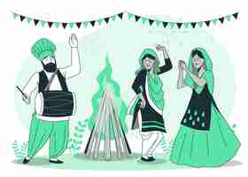 Vecteur gratuit personnes célébrant l'illustration du concept de festival lohri