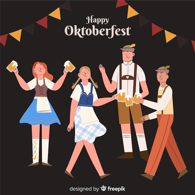 Personnes Célébrant Le Style Plat Oktoberfest