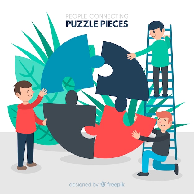 Vecteur gratuit personnes connectant des pièces de puzzle