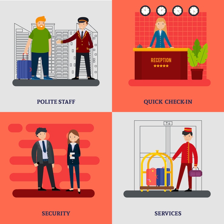 Vecteur gratuit personnes dans le concept de la place de l'hôtel