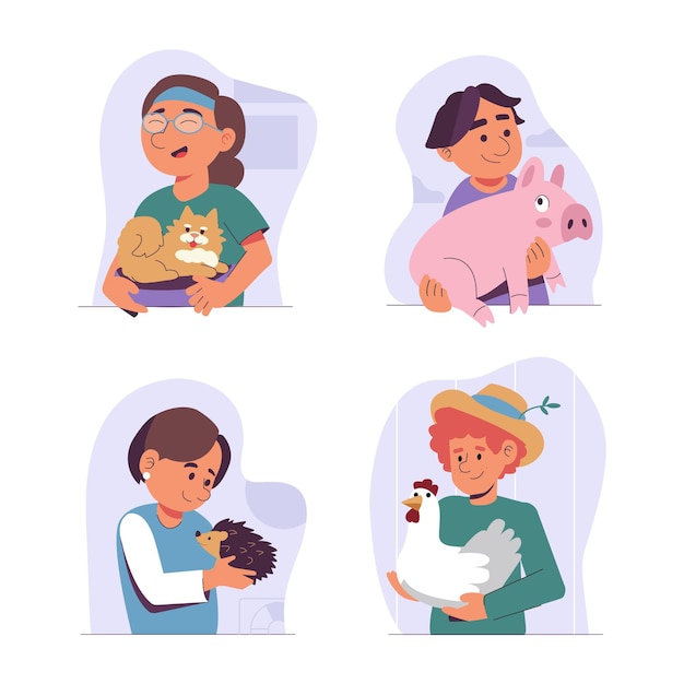 Personnes dessinées à la main avec des animaux domestiques