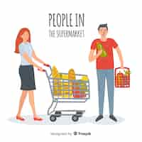 Vecteur gratuit personnes dessinées à la main dans le contexte du supermarché